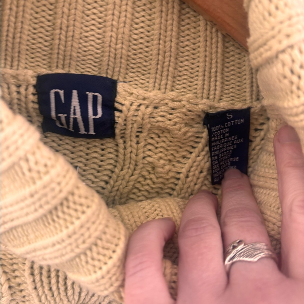 GAP 100% cotton chunky Women's Cream Cable Knit Turtleneck Sweater - Picture 2 of 5